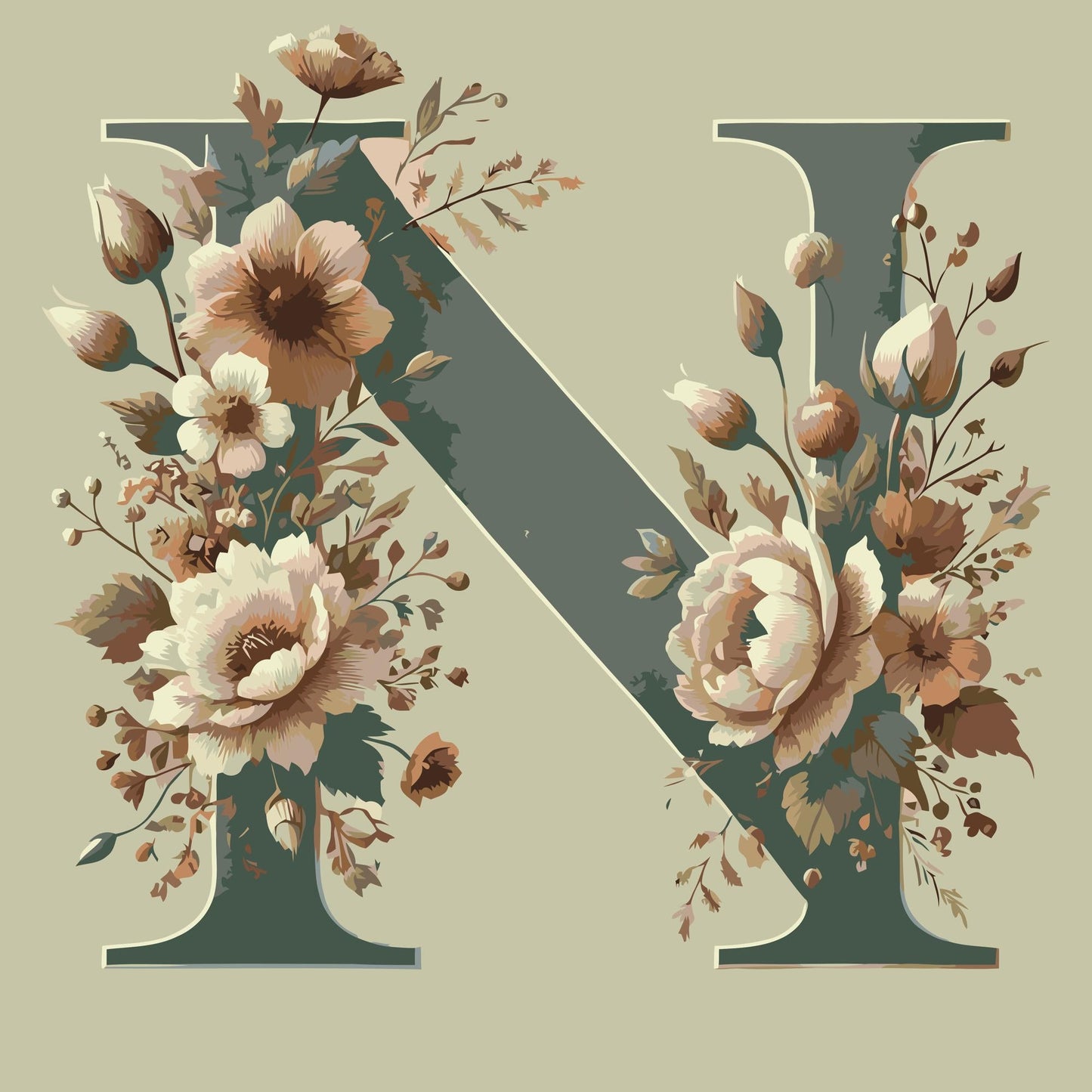 Paint by Numbers - Bogstav N - Blomstermønster