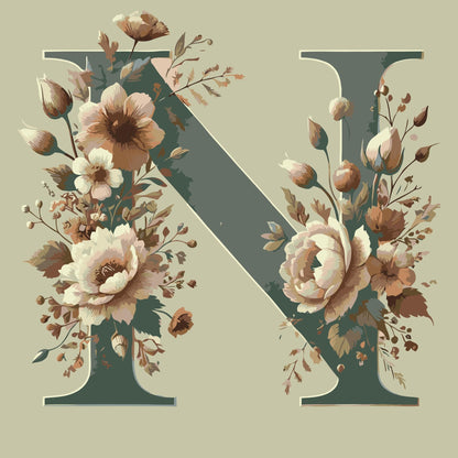 Paint by Numbers - Bogstav N - Blomstermønster