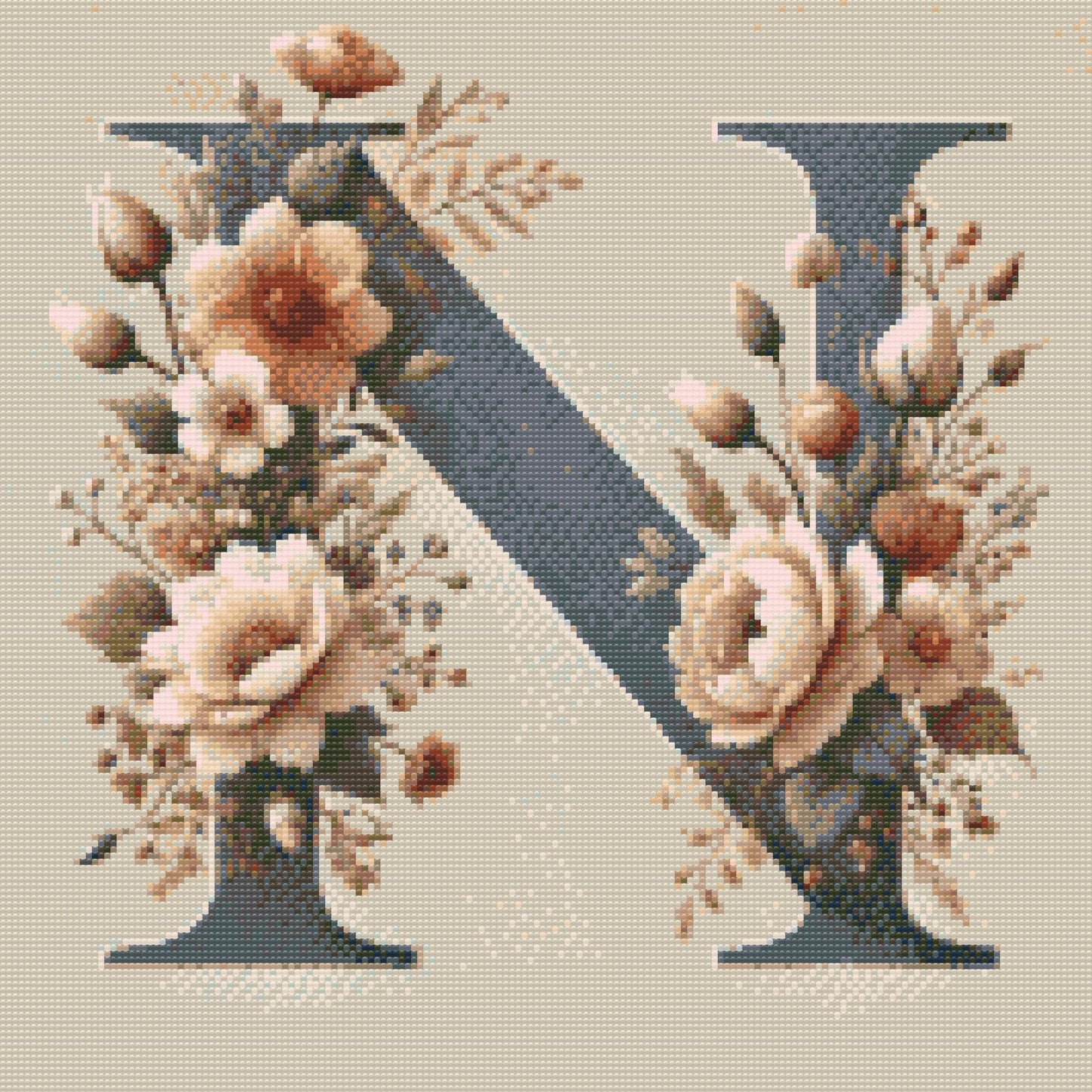 Diamond Painting - Bogstav N - Blomstermønster