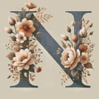 Diamond Painting - Bogstav N - Blomstermønster