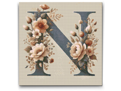 Diamond Painting - Bogstav N - Blomstermønster