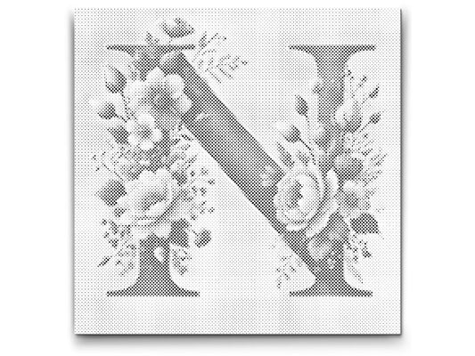 Mal-med-prikker -  Bogstav N - Blomstermønster