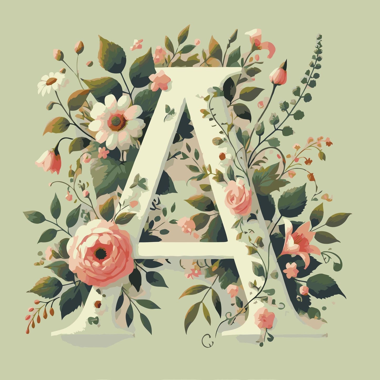 Paint by Numbers - Bogstav A - Blomstermønster