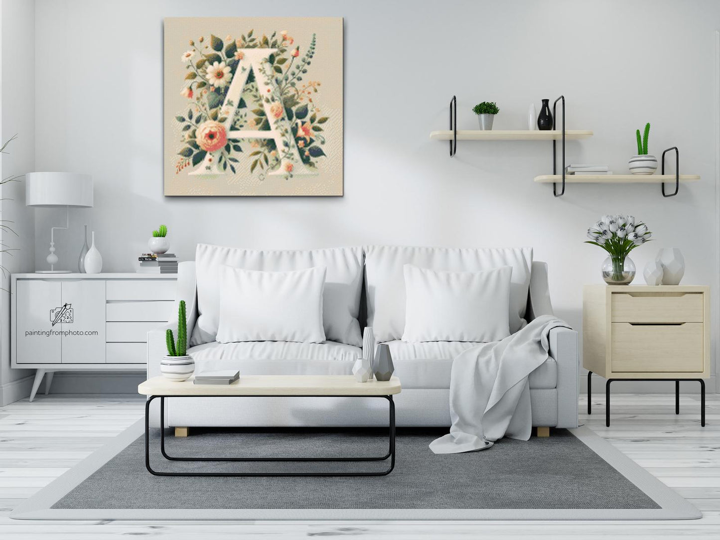 Diamond Painting - Bogstav A - Blomstermønster