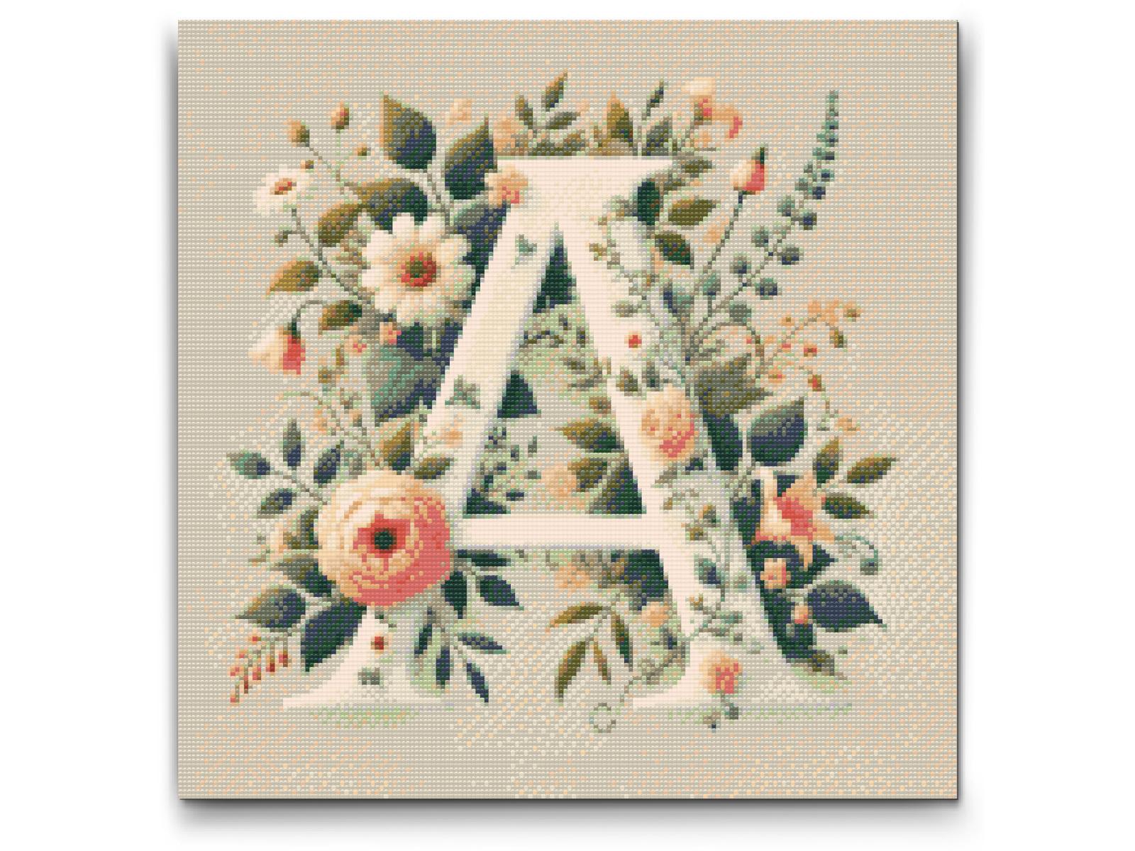 Diamond Painting - Bogstav A - Blomstermønster