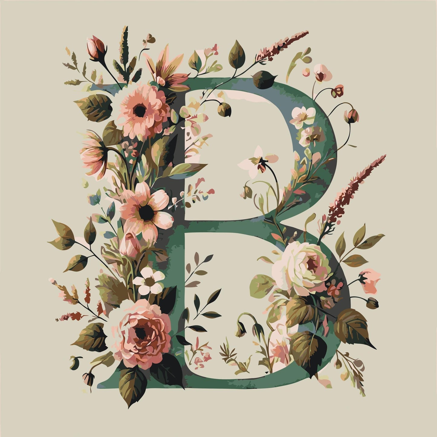 Paint by Numbers - Bogstav B - Blomstermønster