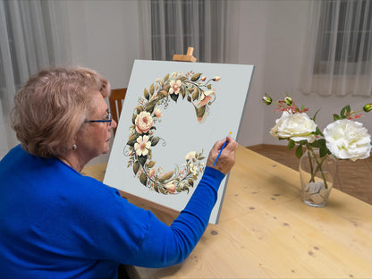 Paint by Numbers - Bogstav C - Blomstermønster