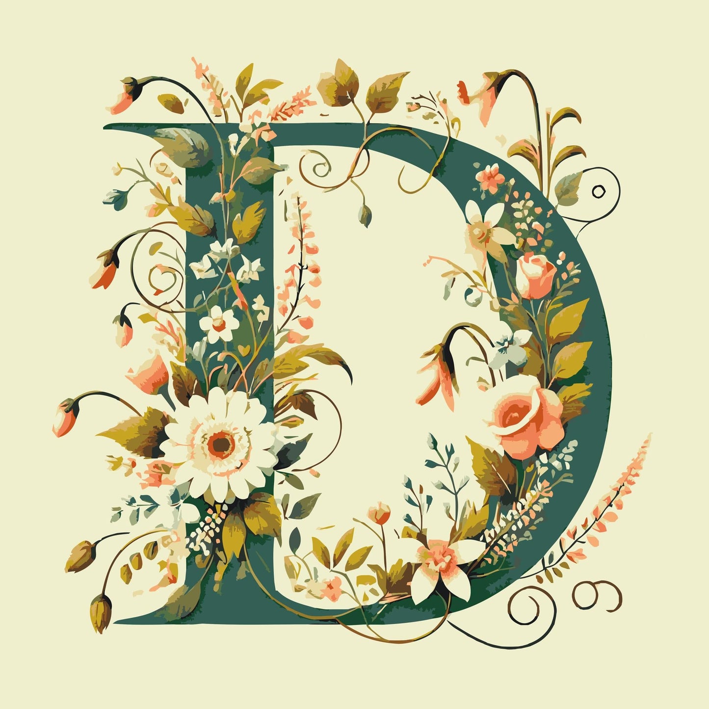Paint by Numbers - Bogstav D - Blomstermønster