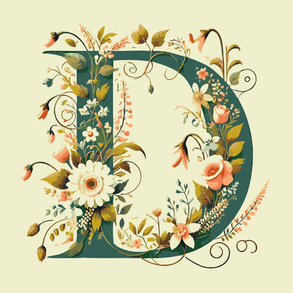 Paint by Numbers - Bogstav D - Blomstermønster