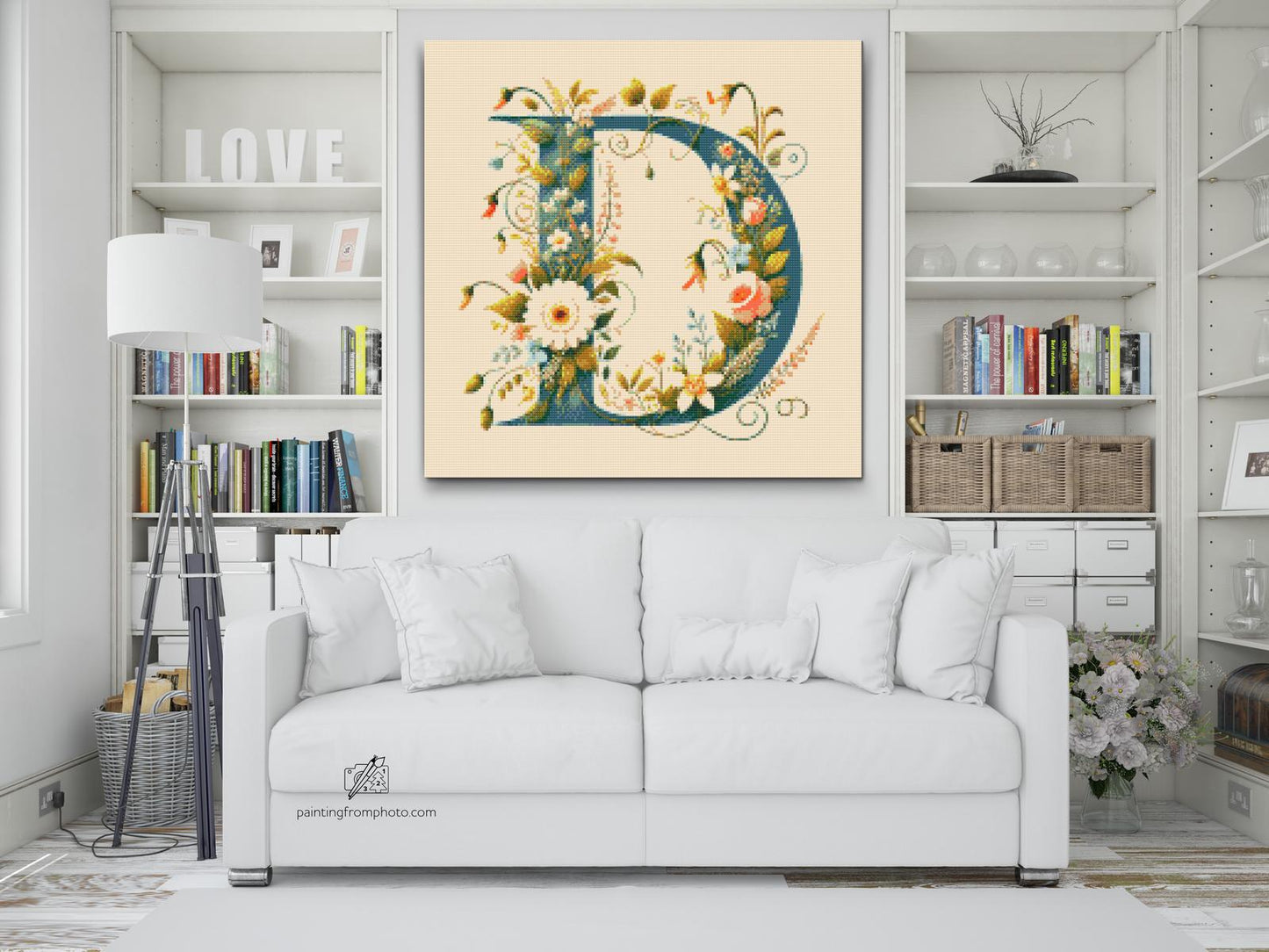 Diamond Painting - Bogstav D - Blomstermønster