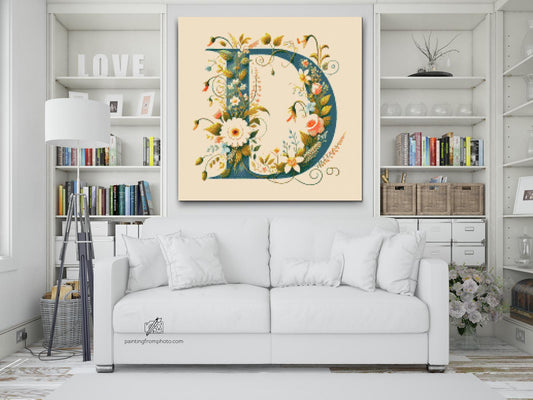 Diamond Painting - Bogstav D - Blomstermønster