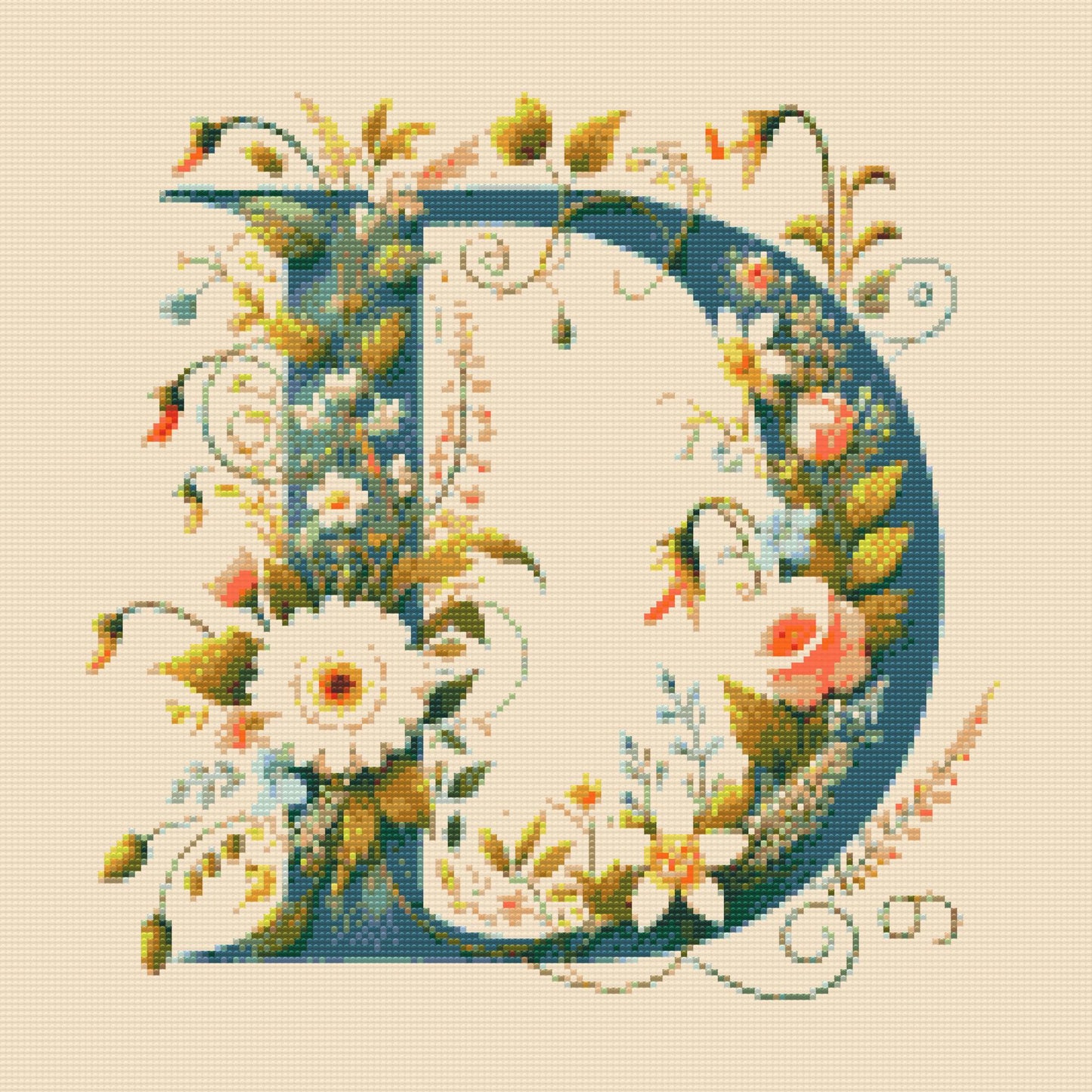 Diamond Painting - Bogstav D - Blomstermønster