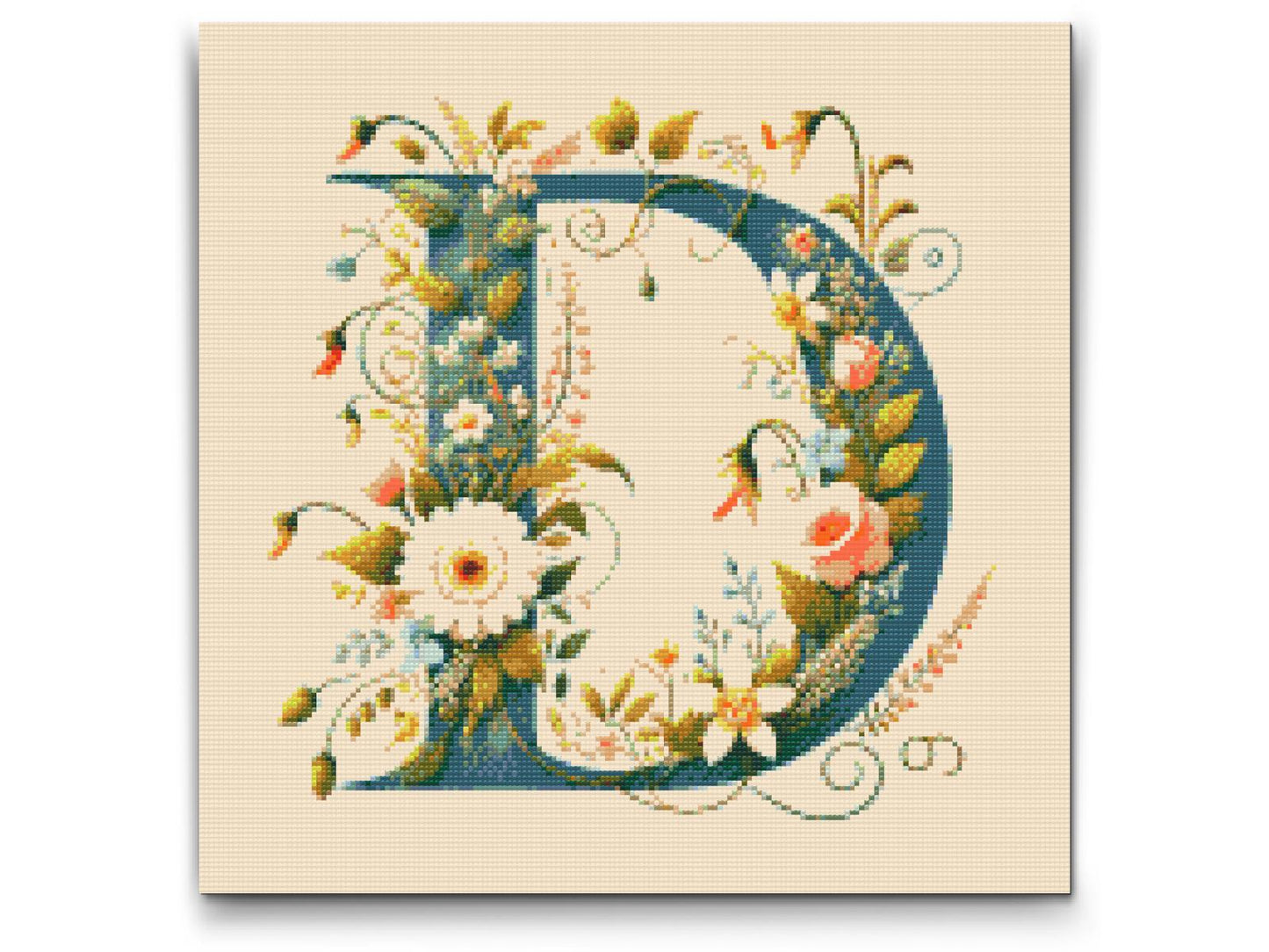 Diamond Painting - Bogstav D - Blomstermønster