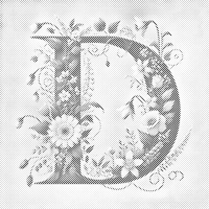 Mal-med-prikker -  Bogstav D - Blomstermønster
