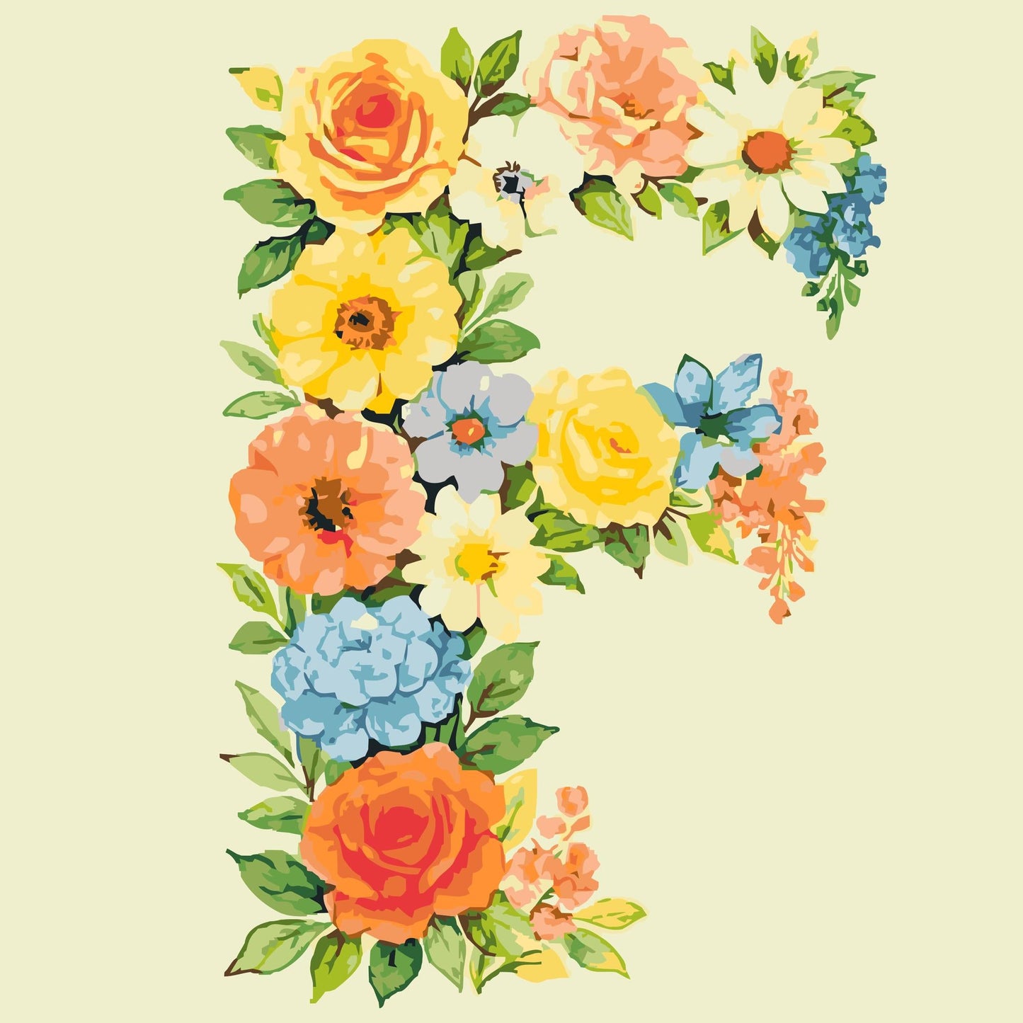 Paint by Numbers - Bogstav F - Blomstermønster