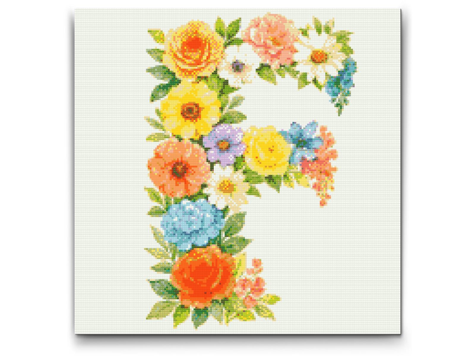 Diamond Painting - Bogstav F - Blomstermønster
