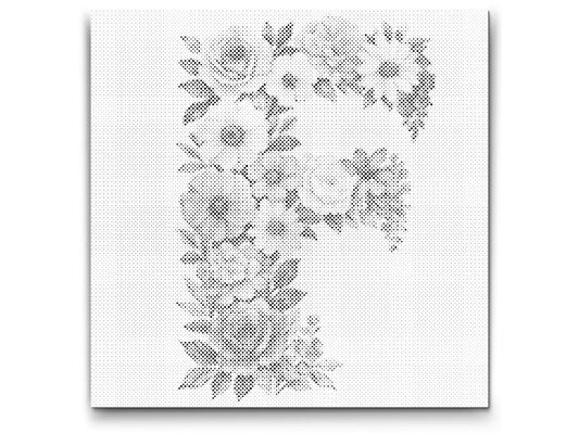 Mal-med-prikker -  Bogstav F - Blomstermønster
