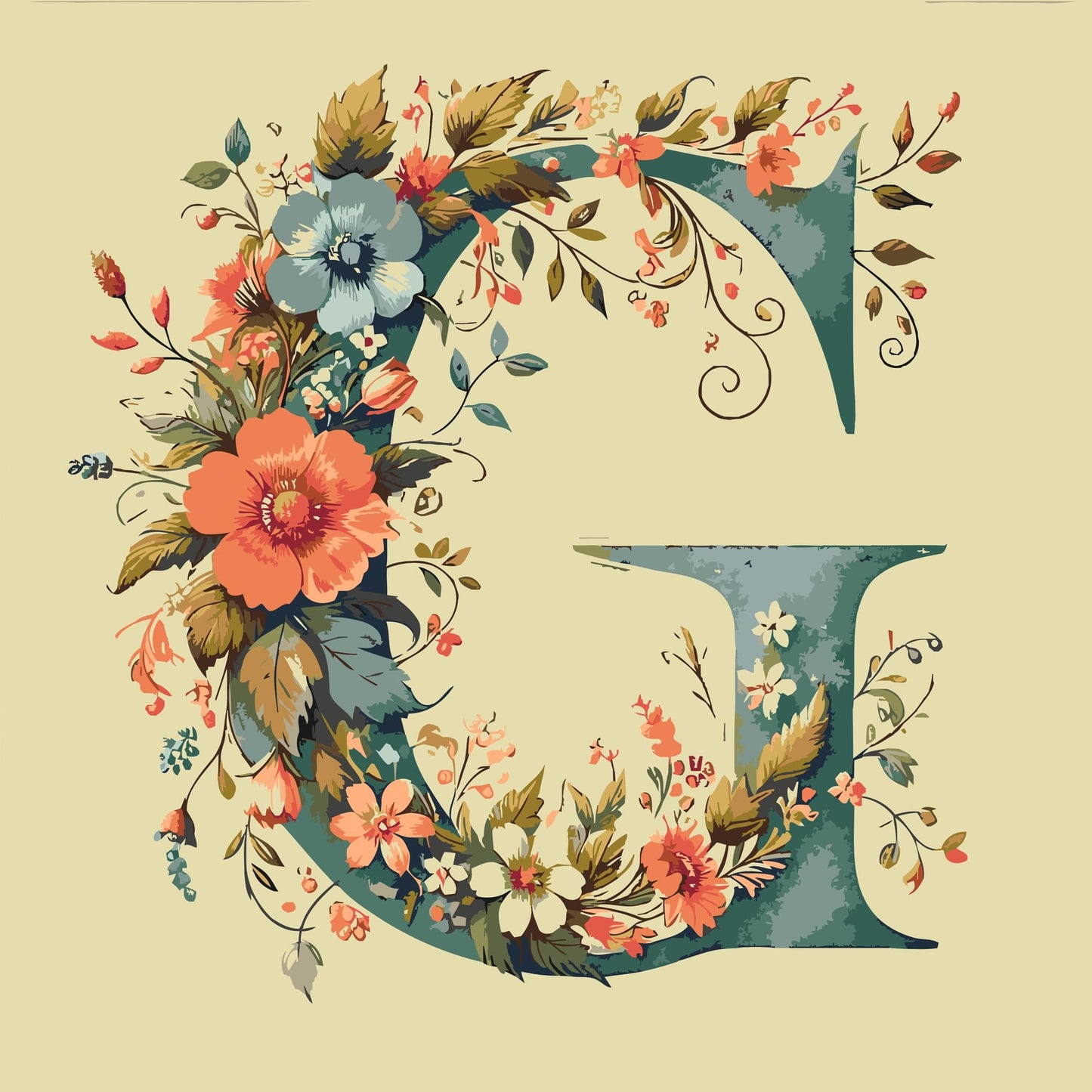 Paint by Numbers - Bogstav G - Blomstermønster