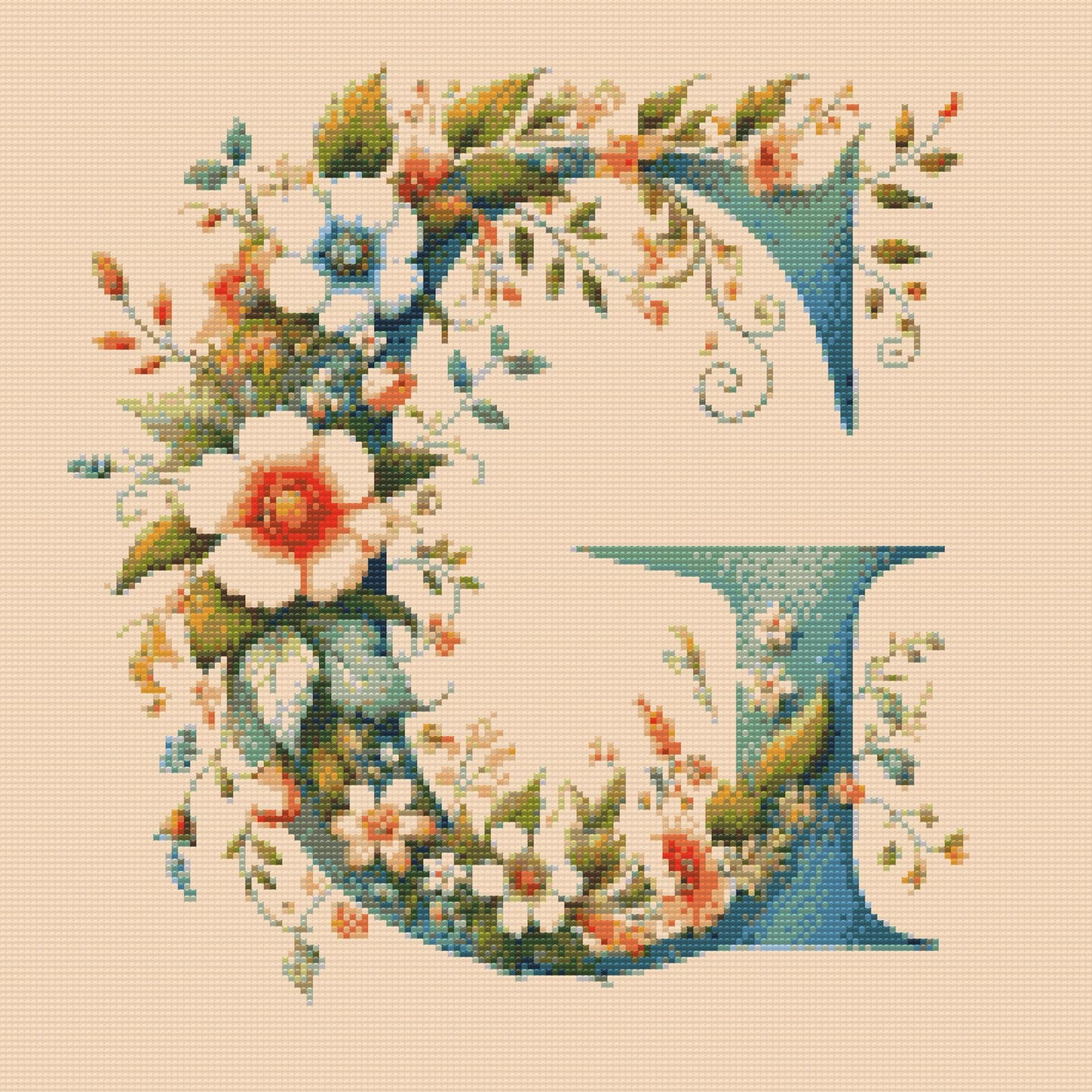 Diamond Painting - Bogstav G - Blomstermønster