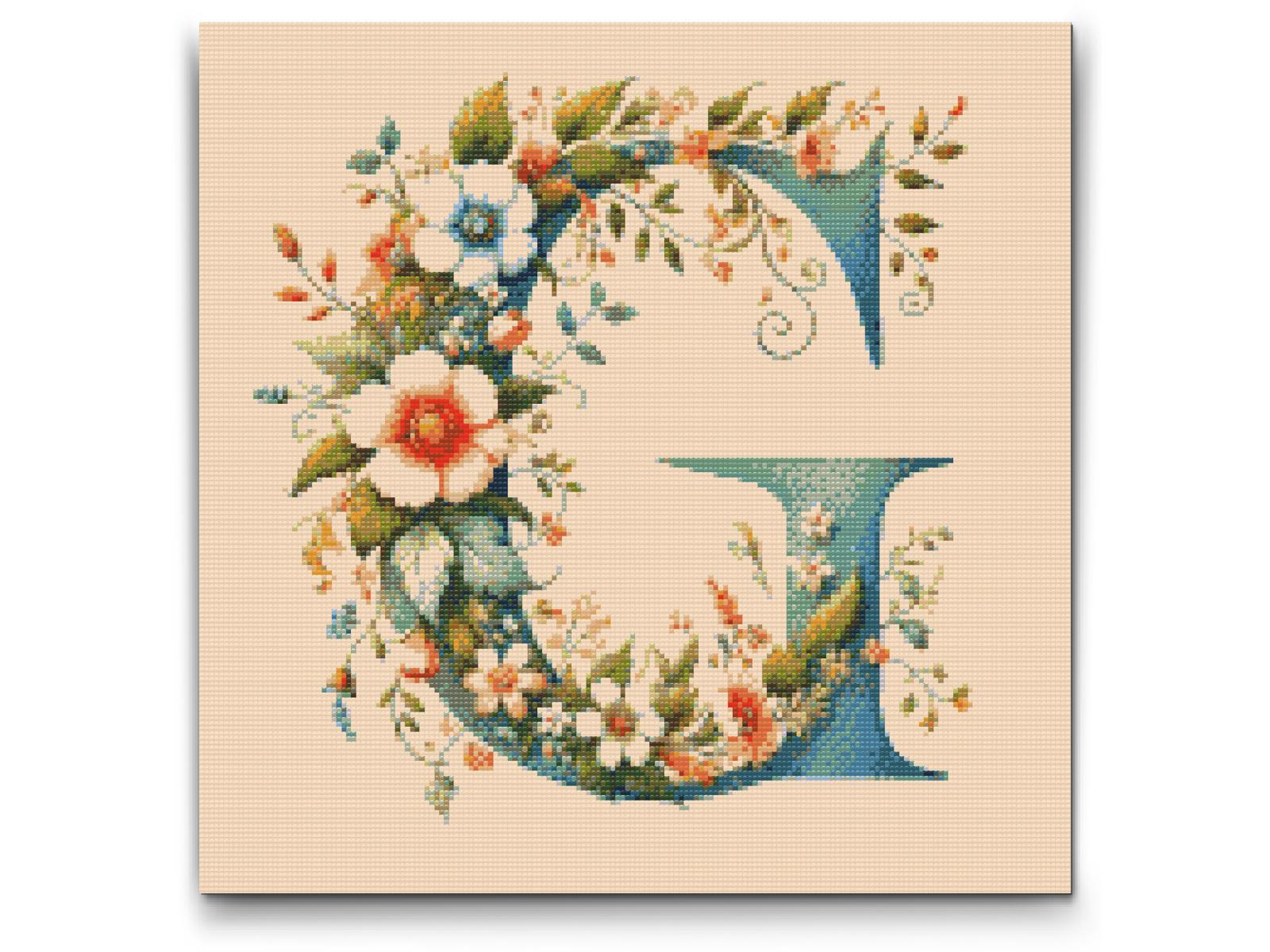 Diamond Painting - Bogstav G - Blomstermønster
