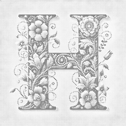 Mal-med-prikker -  Bogstav H - Blomstermønster