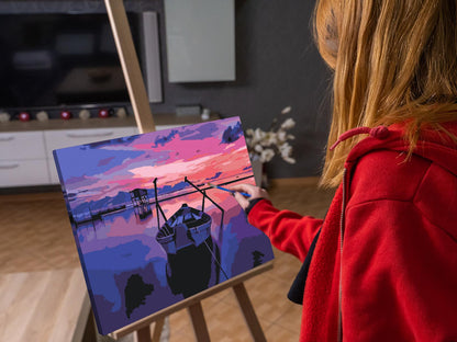 Paint by Numbers - Båd og solnedgang