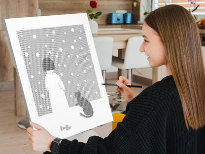 Mal-med-prikker -  Blå kat