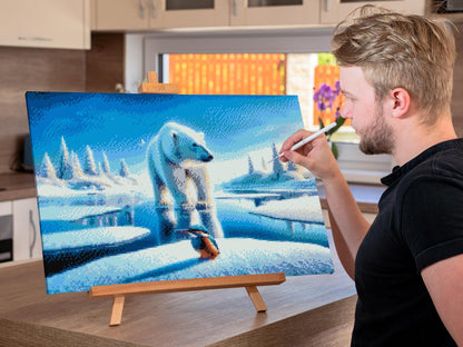 Diamond Painting - Bær med en isfugl i et snedækket landskab