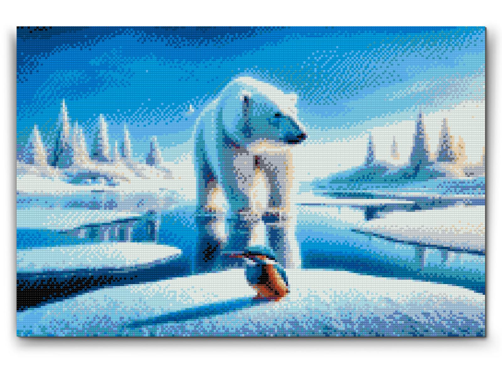 Diamond Painting - Bær med en isfugl i et snedækket landskab