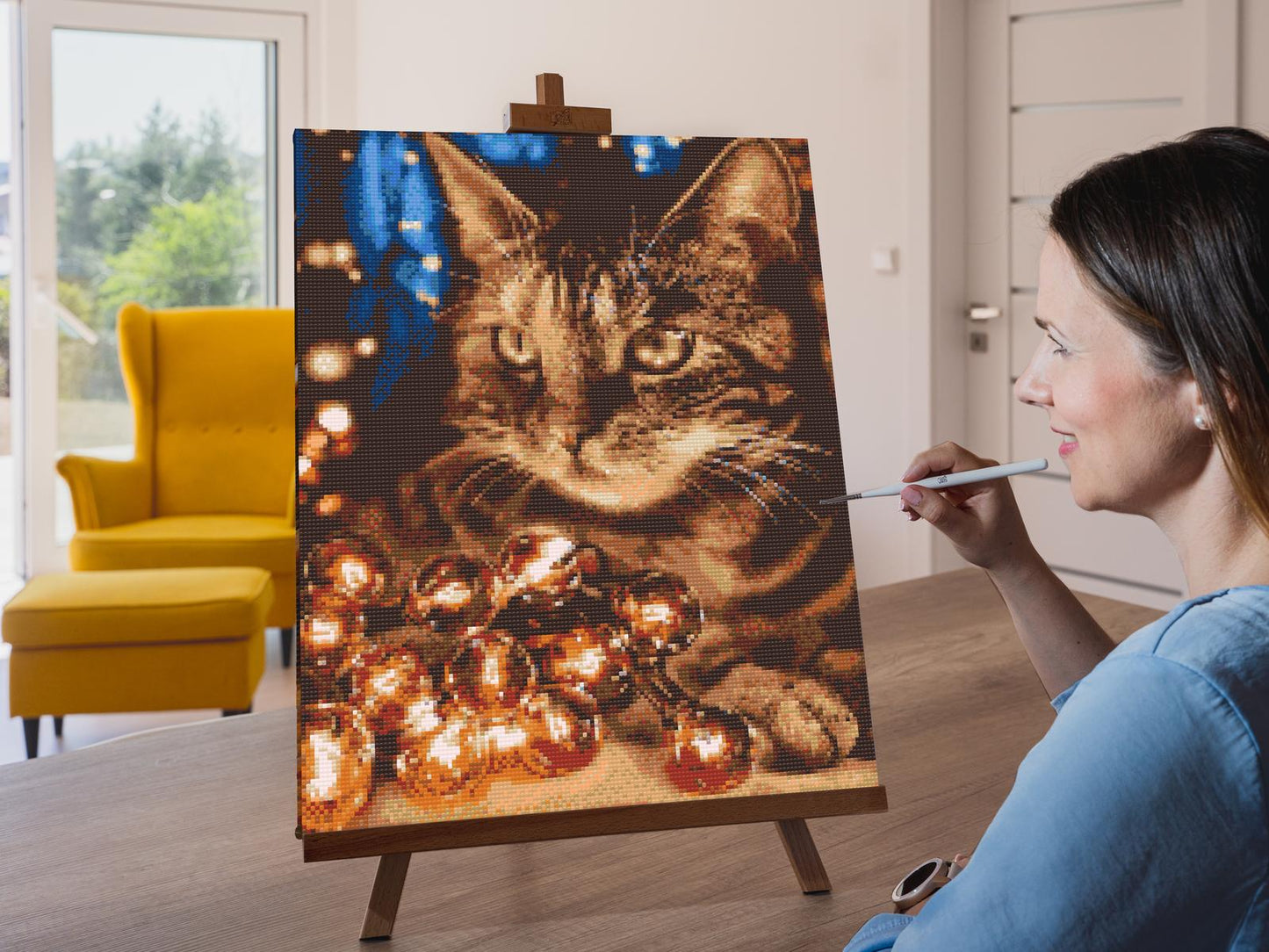 Diamond Painting - Kat med lyskæder