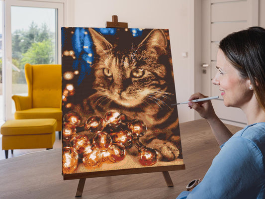 Diamond Painting - Kat med lyskæder