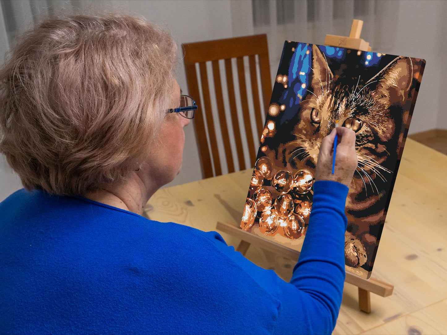 Paint by Numbers - Kat med lyskæder