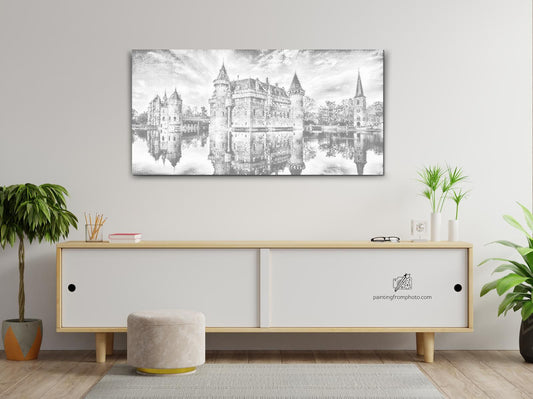 Mal-med-prikker -  Castle by Lake
