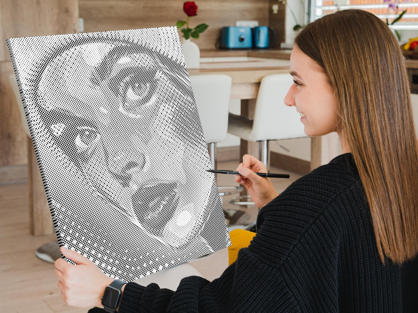 Mal-med-prikker -  Pop art - Kvinde med hat