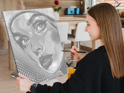 Mal-med-prikker -  Pop art - Kvinde med hat