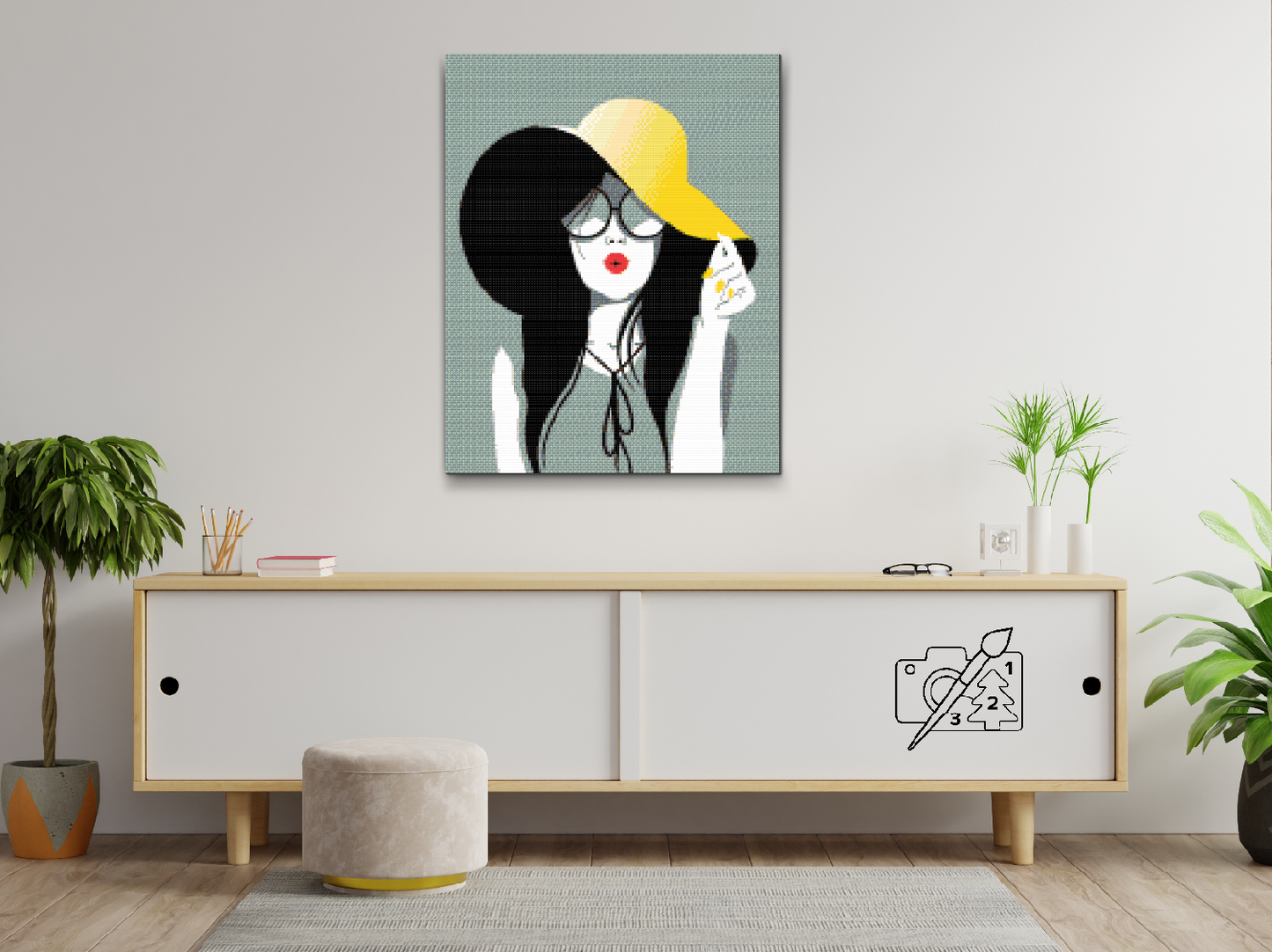 Diamond Painting - Dame med den gule hat