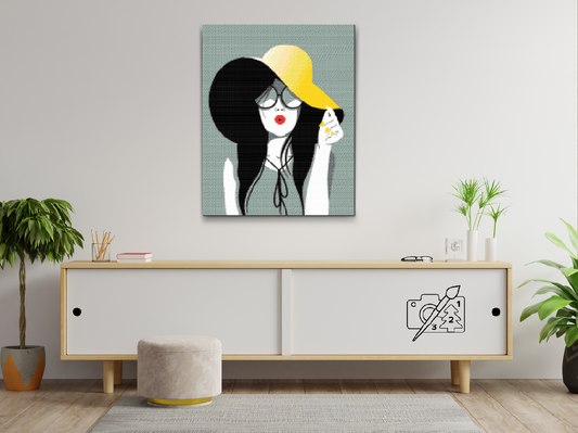 Diamond Painting - Dame med den gule hat