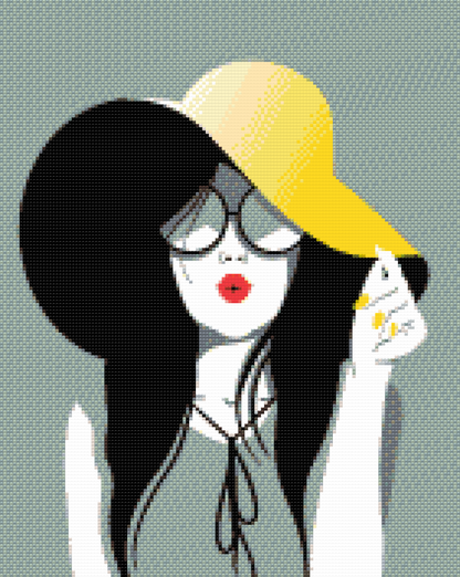 Diamond Painting - Dame med den gule hat