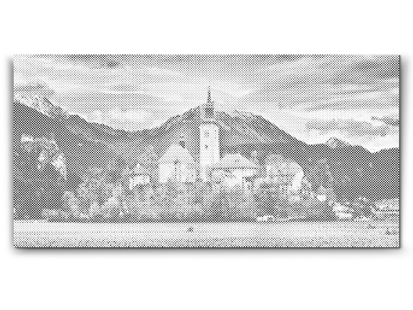 Mal-med-prikker -  Kirken ved Lake Bled – Slovenien