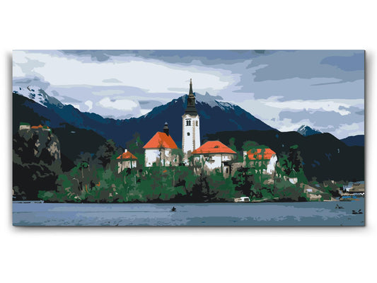 Paint by Numbers - Kirken ved Lake Bled – Slovenien