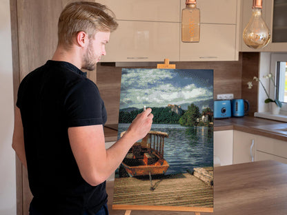Diamond Painting - Båd på Bled-søen - Slovenien