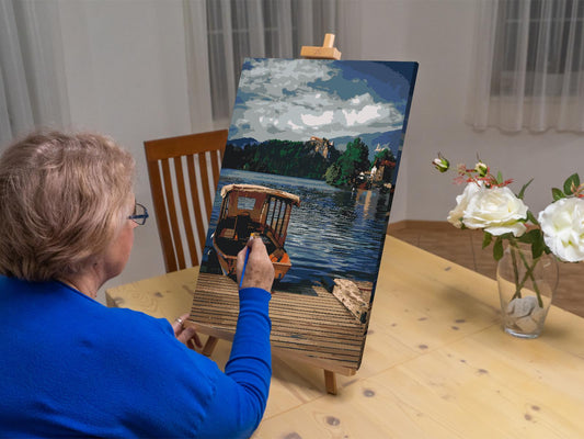 Paint by Numbers - Båd på Bled-søen - Slovenien