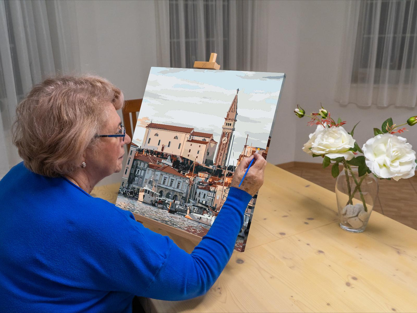Paint by Numbers - Byen Piran ved skumringstid - Slovenien