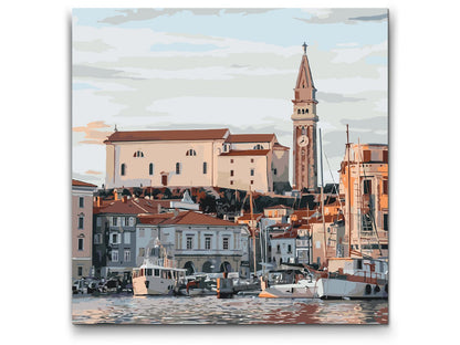 Paint by Numbers - Byen Piran ved skumringstid - Slovenien