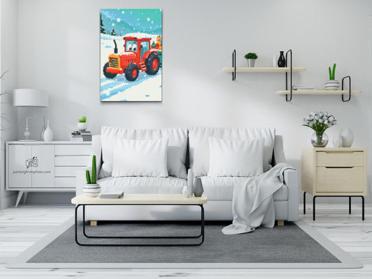 Diamond Painting - Traktor til børn om vinteren