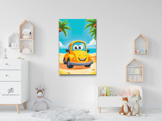 Diamond Painting - Gul bil på stranden
