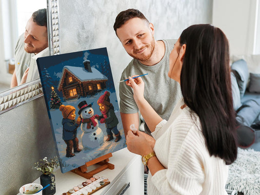 Paint by Numbers - Børn, der bygger en snemand