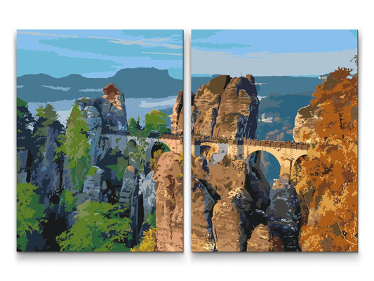 Paint by Numbers - Bastei-broen – Tyskland (sæt af 2 lærreder)