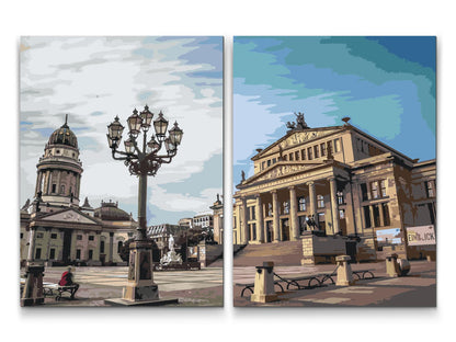 Paint by Numbers - Solrige Gendarmenmarkt-pladsen, Berlin – Tyskland (sæt af 2 lærreder)
