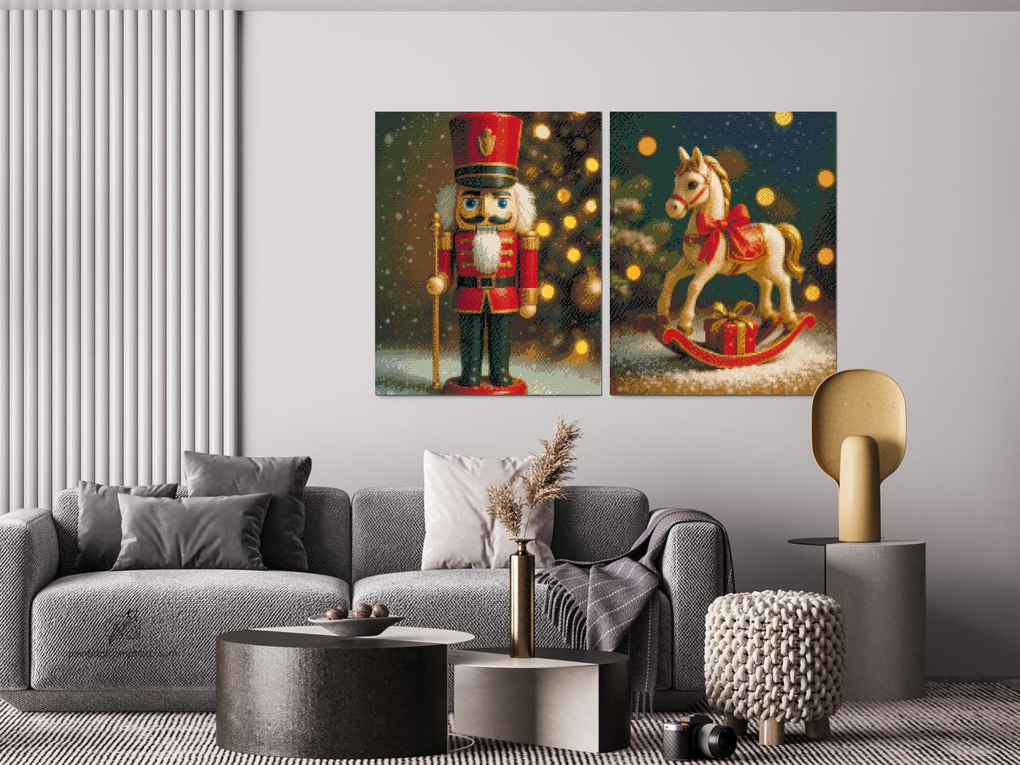 Diamond Painting - Nøddeknækkeren og gyngehesten (sæt af 2 lærreder)
